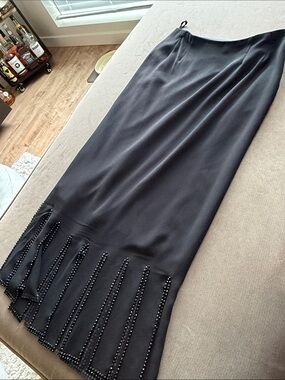 MSK Black Beaded Fringe Maxi Skirt